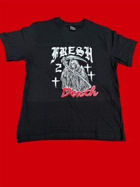 Hangout Fresh Death Grim Reaper Halloween Graphic Tee Shirt Black White Red xl